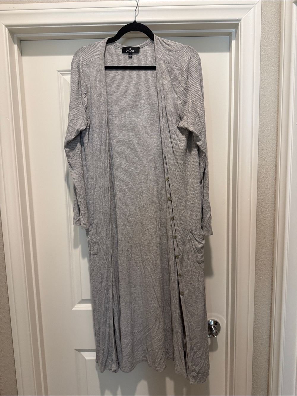 Lulus Gray Ribbed Maxi Cardigan Duster Size Large